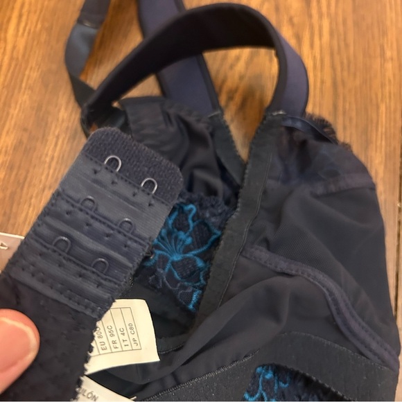 Curve Muse Lingerie NEW blue nylon lace padded wireless bra size 36 C - Picture 2 of 8